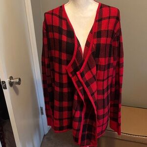 Red and Black Plaid Cardigan
